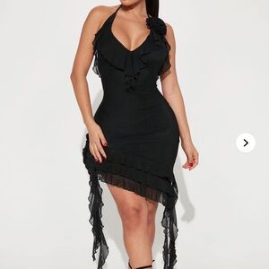 Fashion Nova Black Asymmetrical Ruffled Bodycon Dress